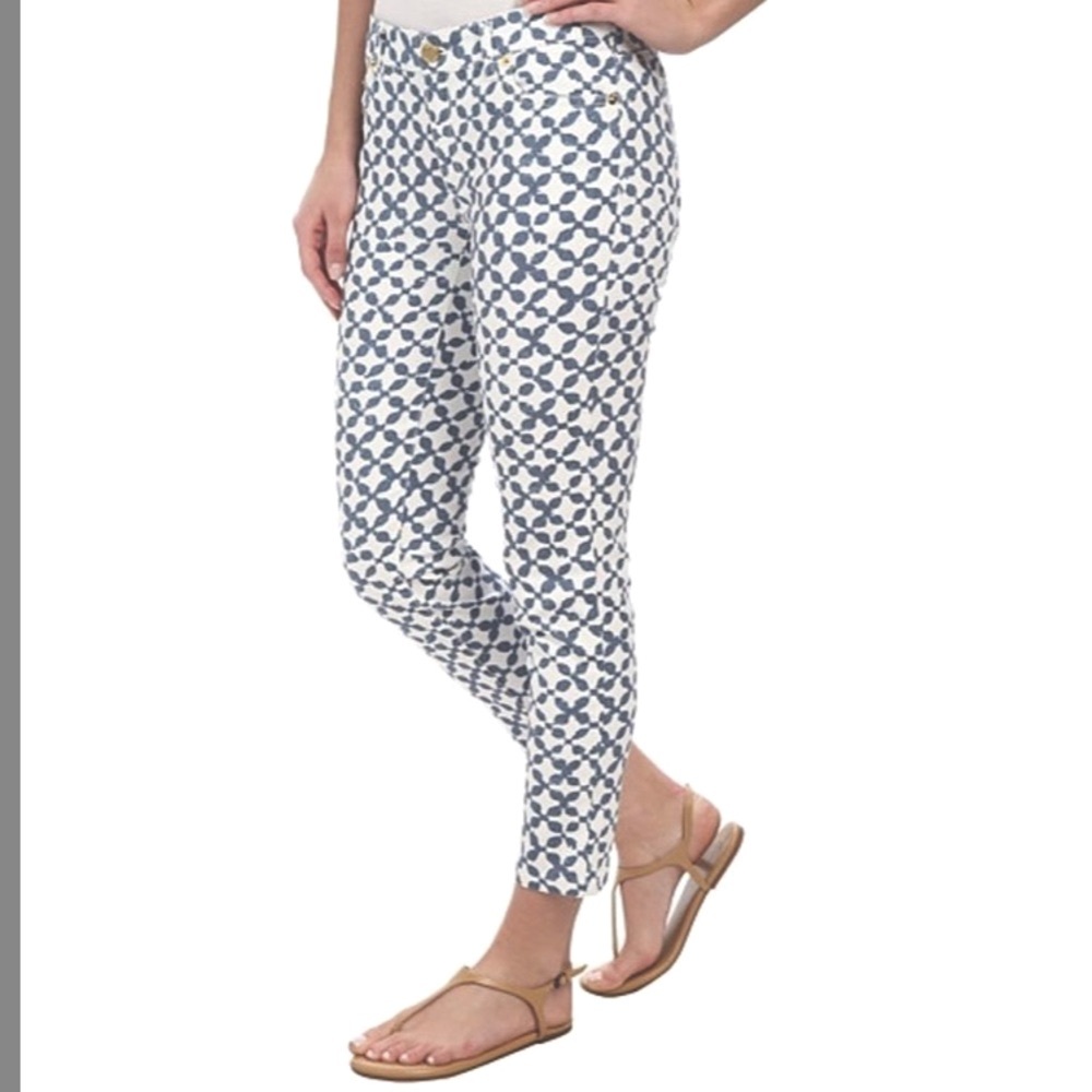 MK Michael Kors blue and white patterned pants capris